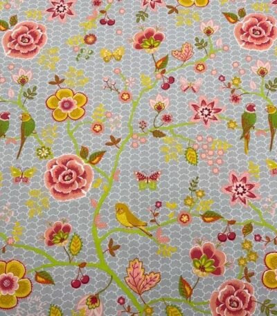 Popeline Bird Flower – Cinzento