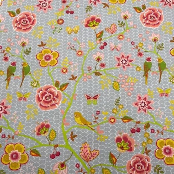 Popeline Bird Flower – Cinzento