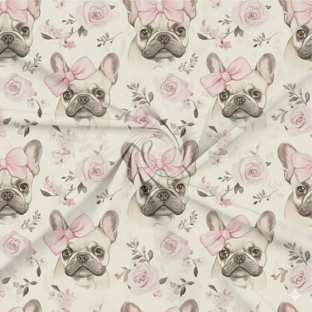 Tecido Popeline Caes Bull dogs Violet Fabrics