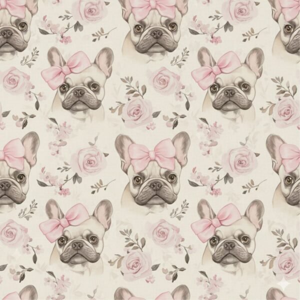 Popeline Animais Bull Dog - Pérola