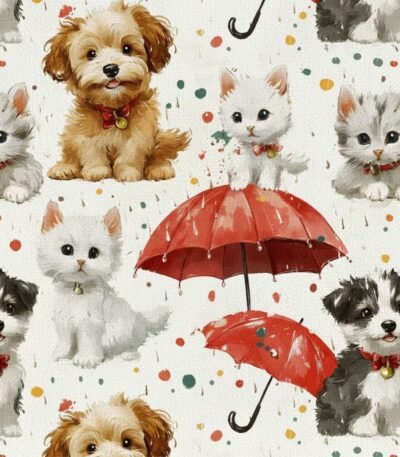 Popeline Animais Cão e Gato – Branco