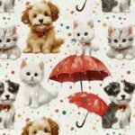 Popeline Animais Cão e Gato - Branco