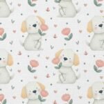 Popeline Animais Cão e Flores - Branco