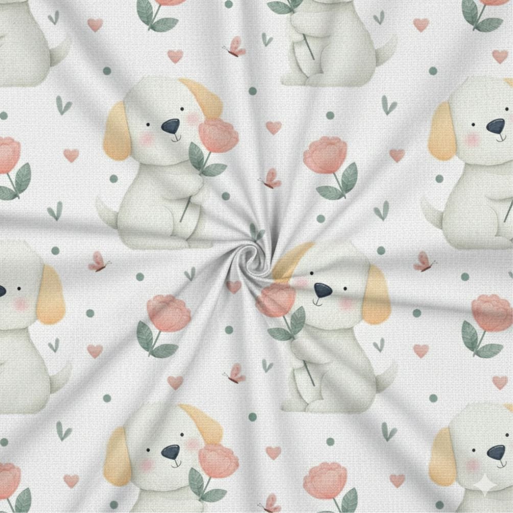 Tecido Popeline Cao e Flores Violet Fabrics