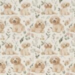 Popeline Animais Cãozinho e Flores - Cru