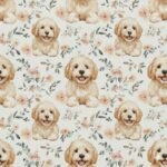 Popeline Animais Cãozinho e Flores – Cru
