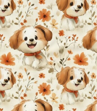 Popeline Animais Cãozinho e Flores – Pérola