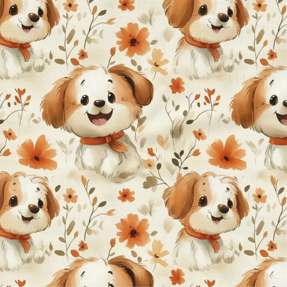 Popeline Animais Cãozinho e Flores – Pérola