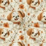 Popeline Animais Cãozinho e Flores - Pérola - Image 2