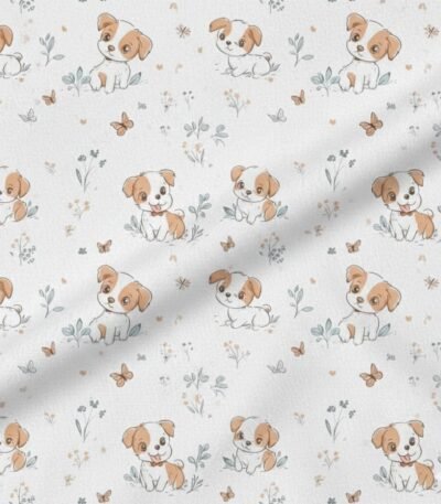 Popeline Animais Cãozinho e Borboletas – Branco