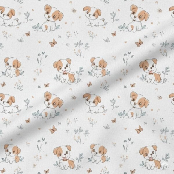 Popeline Animais Cãozinho e Borboletas – Branco