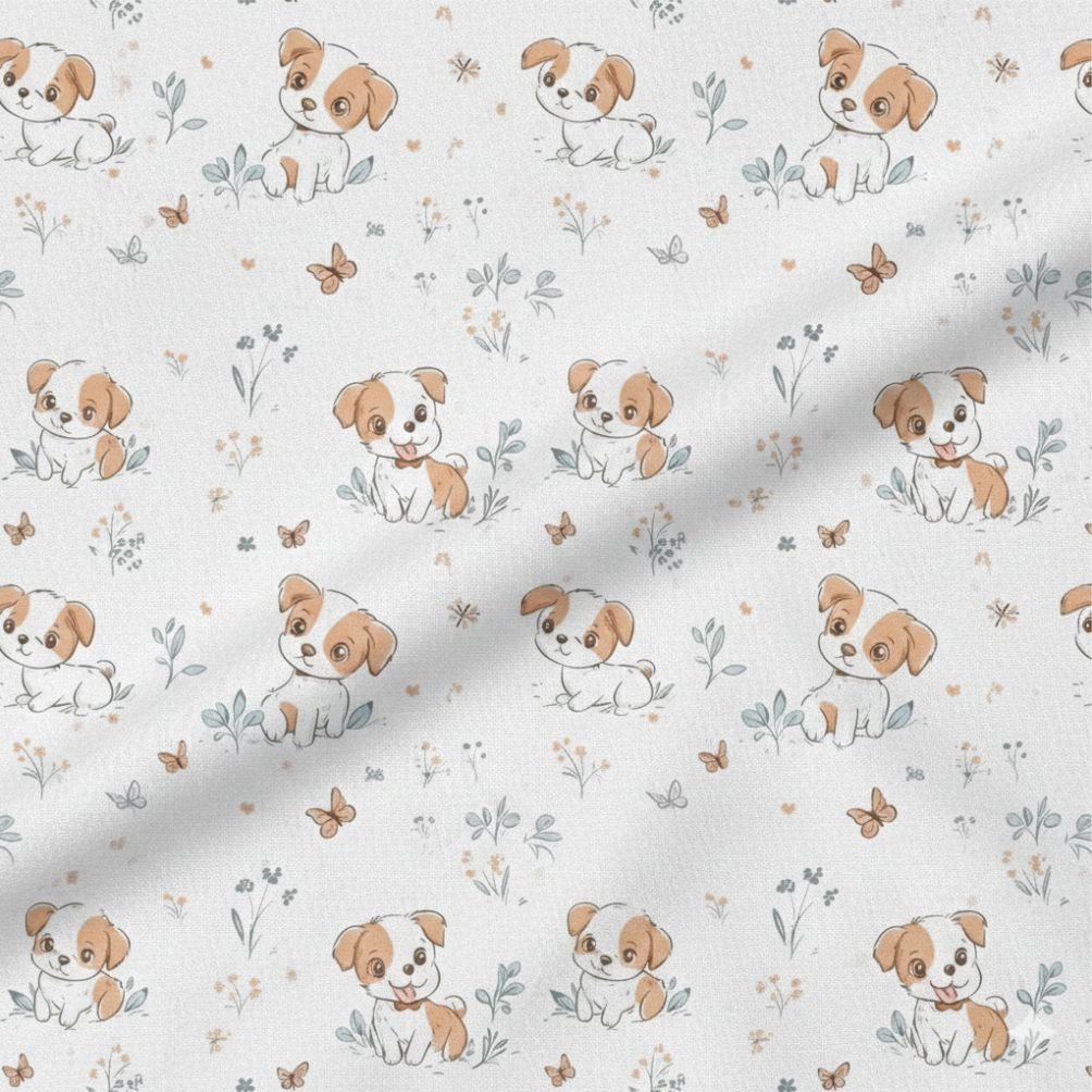 Popeline Cãozinho pequeno a Popeline Animais Cãozinho e Borboletas - Branco - Image 1