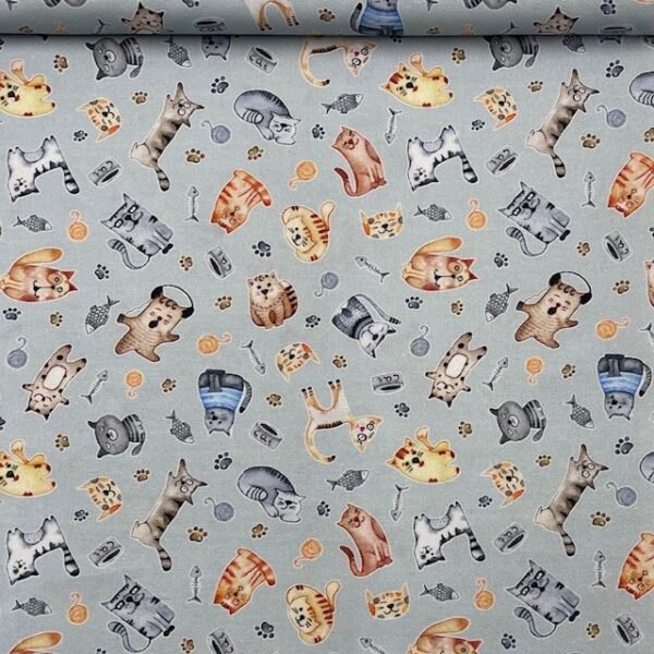 Popeline Cats – Azul Claro