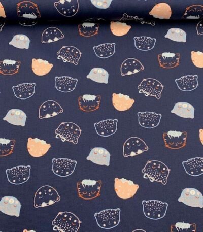 Popeline Chic Cats – Azul Marinho