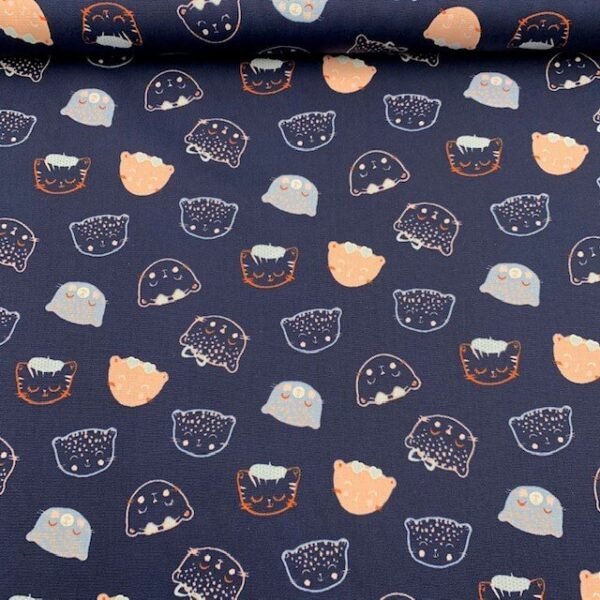 Popeline Chic Cats – Azul Marinho
