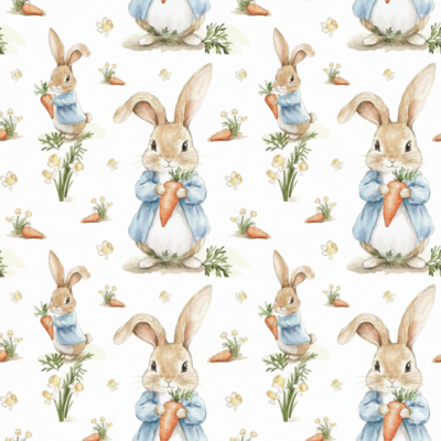 Popeline Páscoa Coelhos e Cenouras – Branco