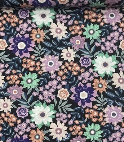 Popeline Digital Flower – Preto