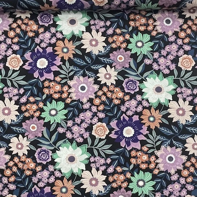 Popeline Digital Flower – Preto