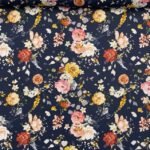 Popeline Digital Flowers – Azul Marinho