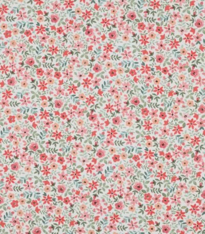 Popeline Digital Flowers – Branco / Vermelho