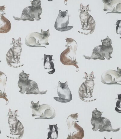 Popeline Digital Gatos – Branco