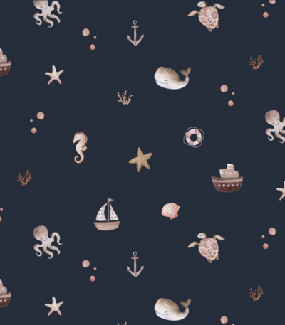 Popeline Digital Sea – Azul Marinho