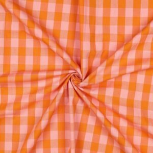 Popeline Fio Tinto Xadrez – Laranja/Salmão