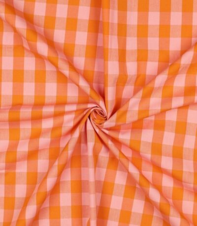 Popeline Fio Tinto Xadrez – Laranja/Salmão
