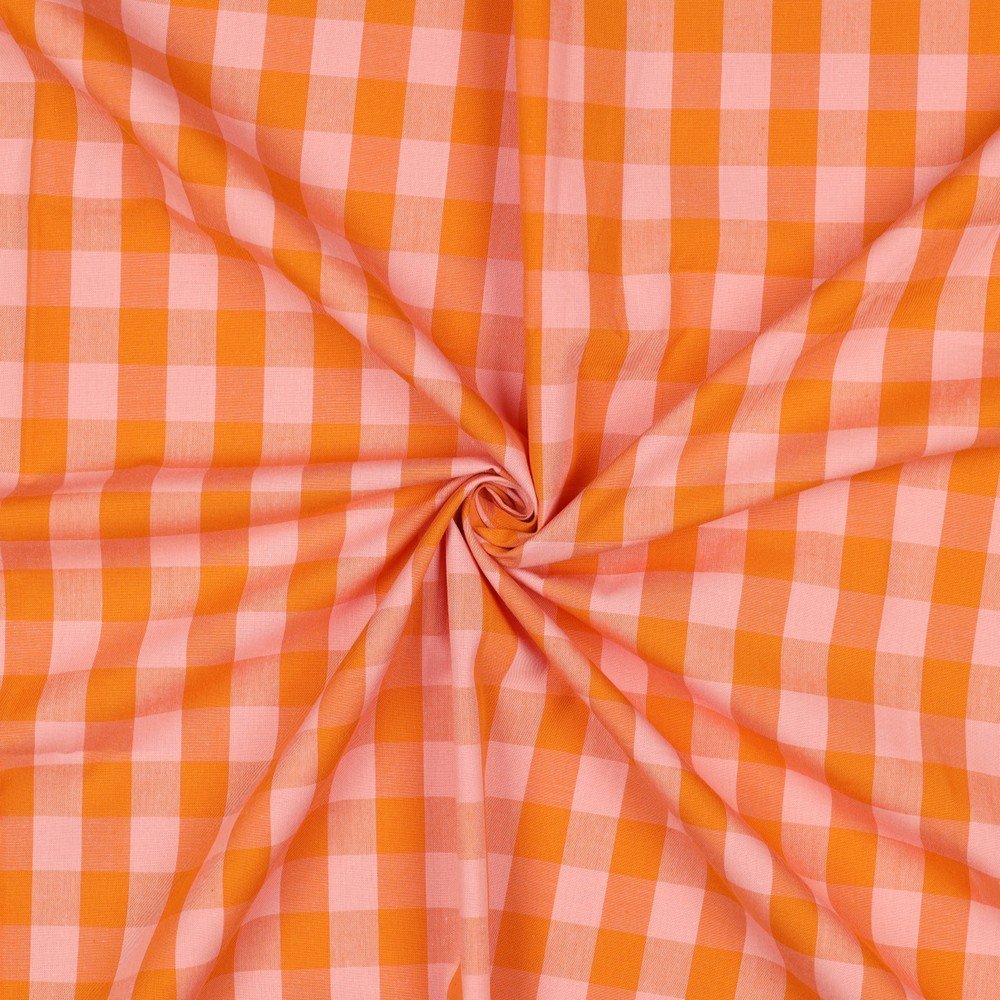 Popeline Fio Tinto Xadrez – Laranja/Salmão