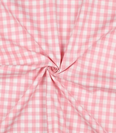 Popeline Fio Tinto Xadrez – Rosa Claro e Branco 9 mm