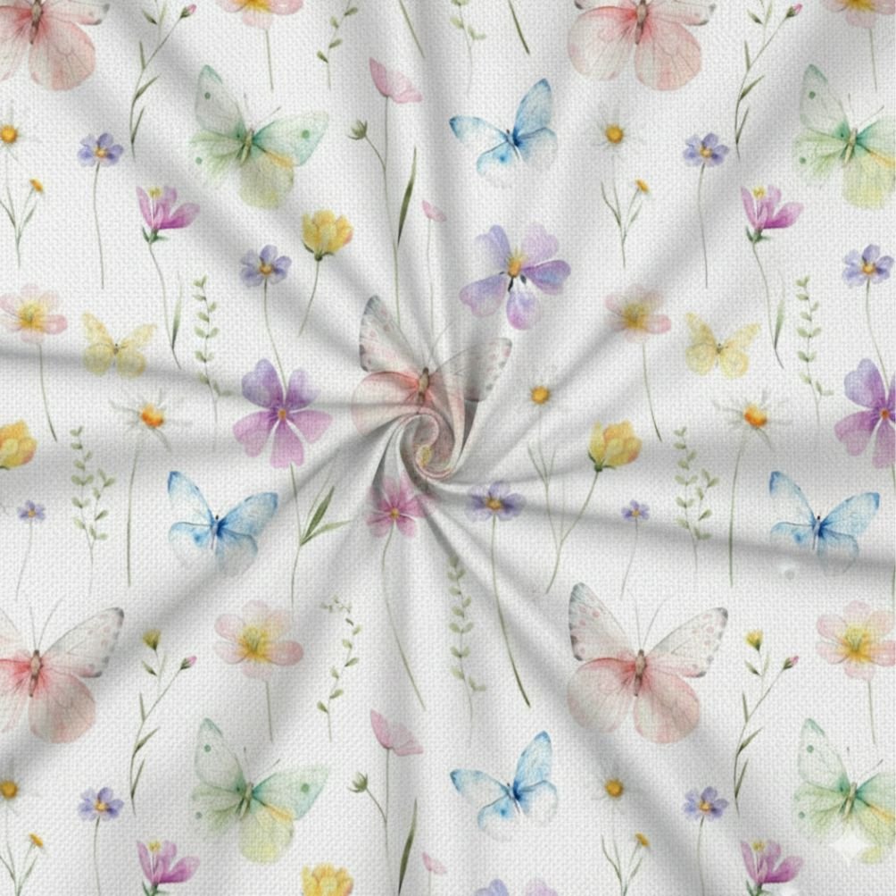 Tecido Popeline Flores Borboletas Violet Fabrics