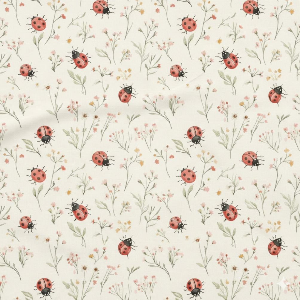 Tecido Popeline Flores e Joaninhas Violet Fabrics