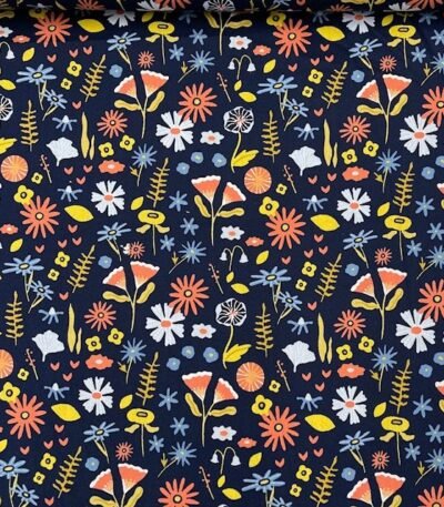 Popeline Flower – Azul Marinho