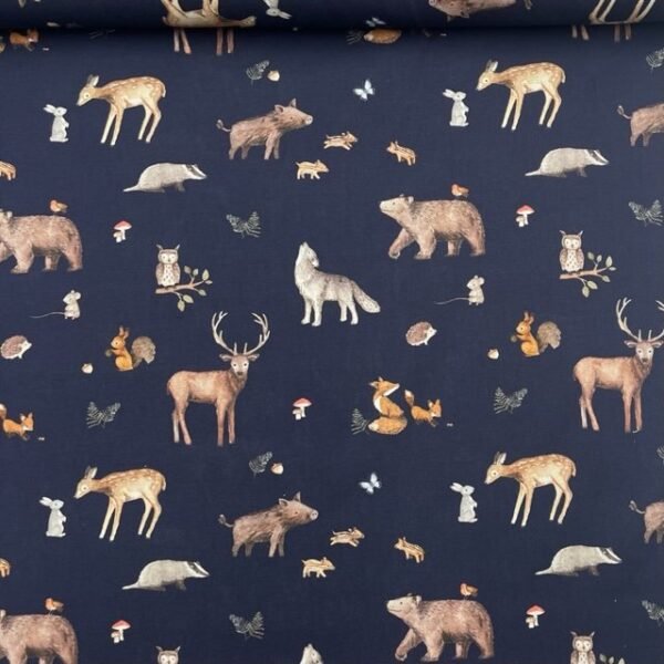 Popeline Forest Animals – Azul Marinho