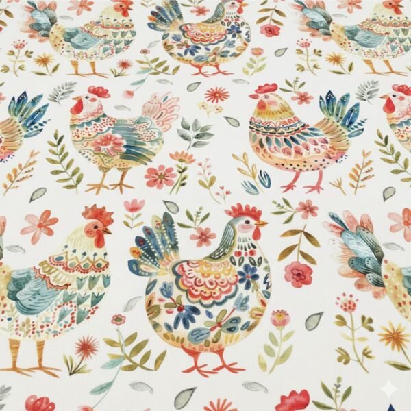 Popeline Galinhas - Branco