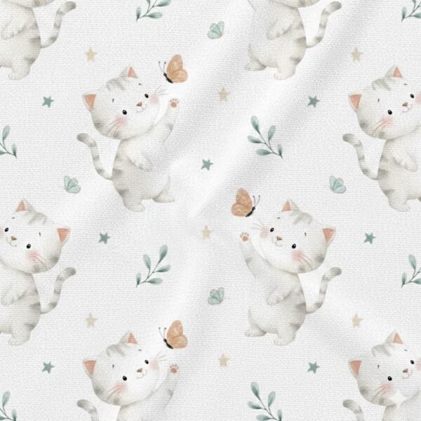 Popeline Animais Gatinho e Borboletas – Branco