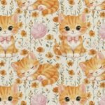 Popeline Animais Gatinho e Novelo - Branco