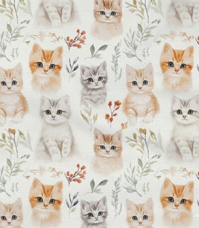 Popeline Animais Gatinhos – Branco