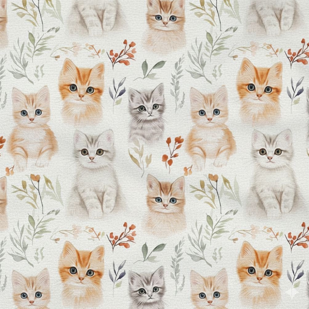Popeline Animais Gatinhos – Branco