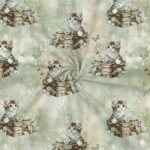 Popeline Animais Gatinho e Borboletas - Verde - Image 2