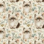 Popeline Animais Gatinho e Flores - Cru