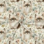 Popeline Animais Gatinho e Flores - Cru - Image 2