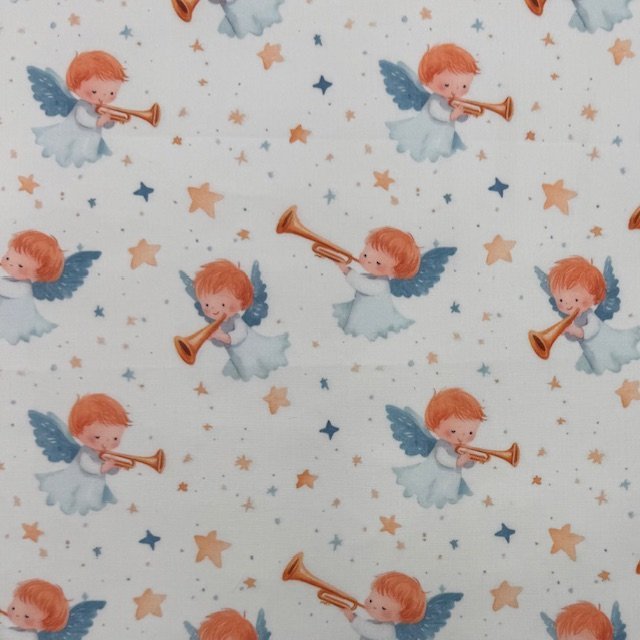 Tecido Popeline Natal Anjinhos