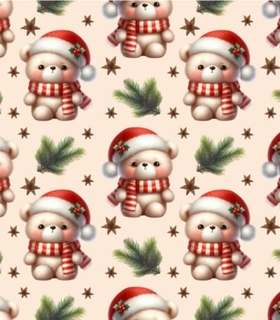 Tecido Popeline Natal Ursinho – Cru