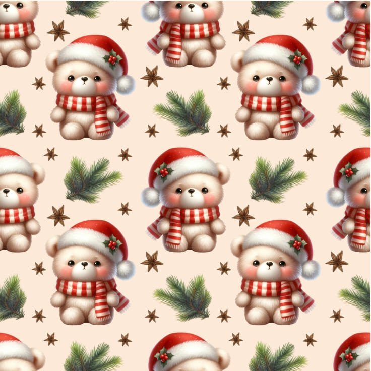 Tecido Popeline Natal Ursinho – Cru