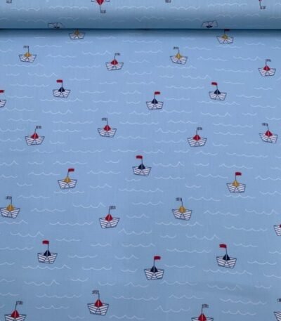 Popeline Navy Boat – Azul Bebé