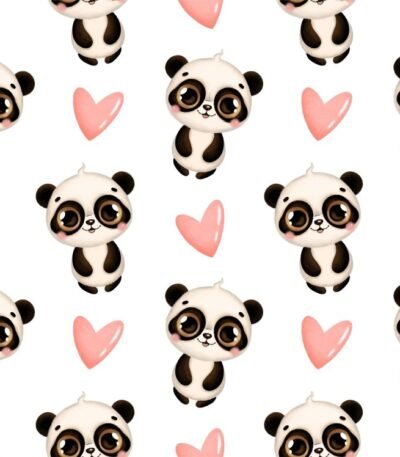 Popeline Panda Corações Dias dos Namorados – Branco