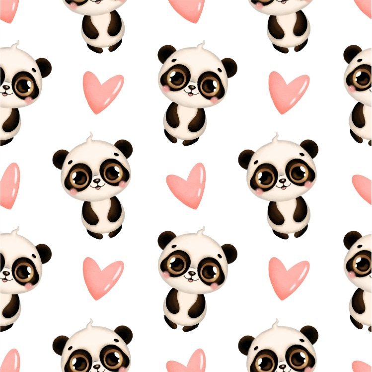 Popeline Panda Corações Dias dos Namorados – Branco