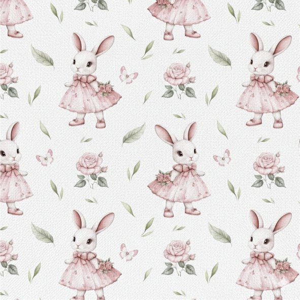 Popeline Páscoa Coelhinha Flores – Branco