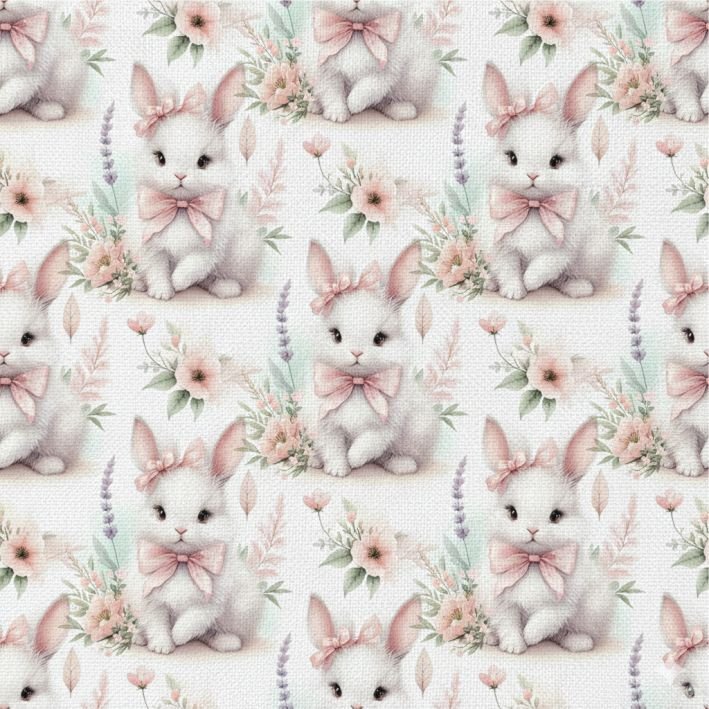 Popeline Páscoa Coelhinho Flores – Branco